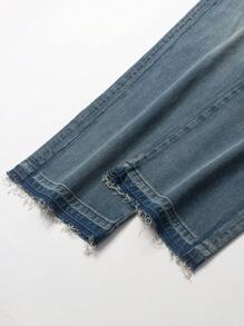 SHEIN Tween Girls Casual Vintage Raw Hem Straight Leg Washed Slim Fit Jeans - Medium Wash - View 4