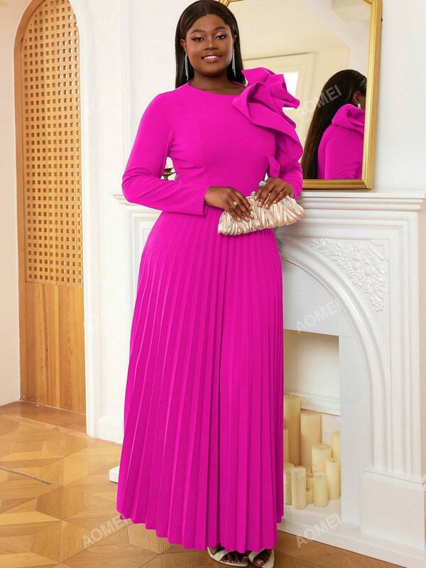 Plus Bow Front Pleated Hem Formal Dress