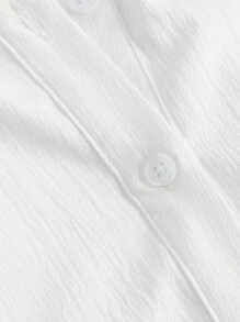 SHEIN MOD 1入組荷葉袖前紐扣襯衫洋裝 - 白色 - 查看 3