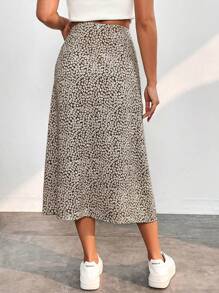 SHEIN PETITE 碎花高衩半身裙 - 卡其色 - 查看 2