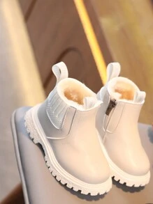 Kinder Schneestiefel, Jungen Und Mädchen Winter Stiefel Mit Weichem Anti-rutsch Pu Leder Obermaterial Und Plüsch Futter