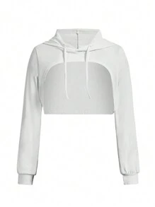 SHEIN Running 3Pcs Sports Set With Hoodie Gym Clothes Workout Clothes - Black and White - View 8