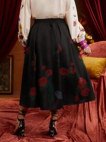 Frida Kahlo X SHEIN Hơn In hoa Chân Váy xếp ly - màu đen - Xem 5