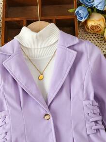 SHEIN Young Girl 1pc Lace Up Side Single Button Coat - Purple - View 3