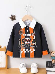 男嬰卡通和字母圖案POLO衫 - 彩色 - 查看 1