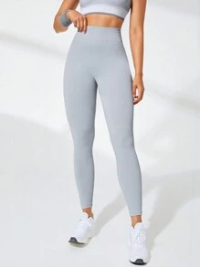 Easithlete Quần Leggings Thể thao Nữ màu trơn - Màu Xám nhạt - Xem 3