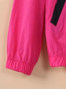 SHEIN Tween Girl 1pc Zip Up Hooded Jacket - Hot Pink - View 5