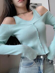 DAZY Cold Shoulder Ribbed Knit Sweater,Fall Clothes