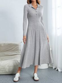 Teen Girl Loose Casual Round Neck Pullover Patchwork Contrast Color 3D Floral Decor Long Dress - Multicolor - View 6