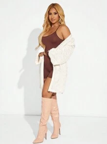 SHEIN SXY Drop Shoulder Open Front Coat In Fall/Winter - Beige - View 5