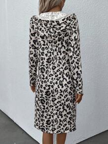 EMERY ROSE Leopard Print Drawstring Hooded Dress - Multicolor - View 2