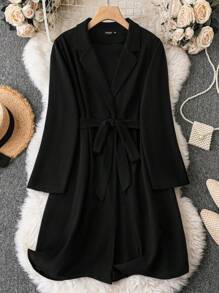 SHEIN LUNE Plus Lapel Neck Open Front Coat Fall Cloth For Women - Black - View 1