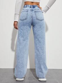 SHEIN EZwear Straight Leg Jeans - Light Wash - View 2