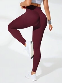 Easithlete Wide Waistband Sports Leggings - Red - View 2