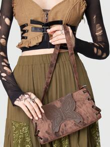 ROMWE Fairycore Mini Square Bag Fashion Butterfly Patched For Work - Brown - View 4