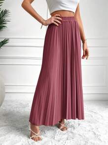 EURMUSE Chất rắn Chân Váy xếp ly - Hồng - Xem 3