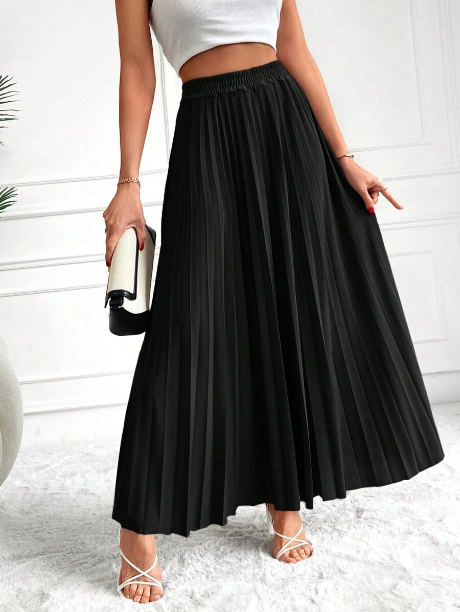 RueChic Solid Pleated Skirt - Black - View 1