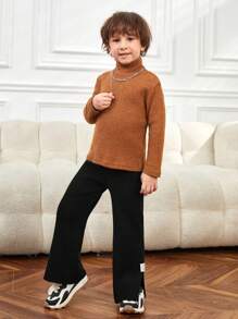 SHEIN 男小童字母補丁細節下擺開叉針織長褲