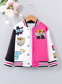 SHEIN Cô Gái Trẻ 1 Miếng Đồ họa Chữ cái Khối màu Áo khoác Đại học - Nhiều màu - Xem 1