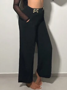 SHEIN SXY Chain Detail Flare Leg Suit Pants