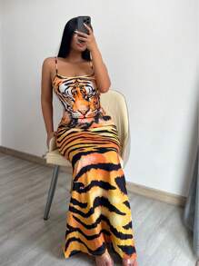 Zolique Vestido de tirantes con estampado de tigre - Multicolor - Ver 1