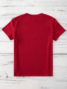 SHEIN LUNE Christmas Elk & Slogan Graphic Tee - Red - View 2