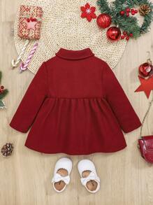 SHEIN Baby Girl Bow Front Button Up Coat - Burgundy - View 2