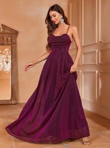 Faeriesty Solid Lace Up Back Cami Party Dress Elegant Formal Evening Prom Wedding Guest Gown, For Graduation, Dinner - 玫紅色 - 查看 6