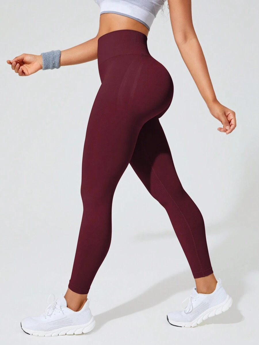 Easithlete Wide Waistband Sports Leggings - Red - View 1