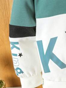 SHEIN Đứa bé gái Đồ họa Chữ cái Khối màu Thả vai Áo nỉ - Nhiều màu - Xem 5