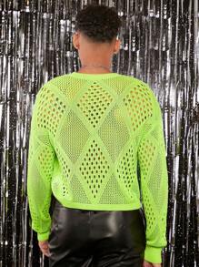 FeverCity Nam Thả vai Dệt kim chấm bi Áo len - màu xanh lá - Xem 2