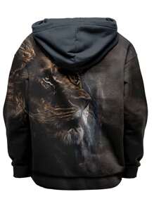 Manfinity LEGND Men Plus 3D Tiger Print Drawstring Hooded Sweatshirt - Black - View 2
