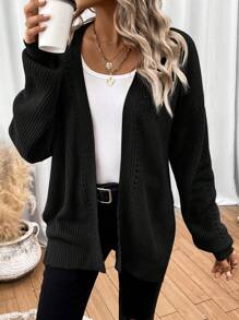 Drop Shoulder Casual Design Cardigan,Long Sleeve Tops,Knitted Sweater In Fall/Winter - Black - View 6