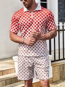 Manfinity Homme Men Plus Geo Print Polo Shirt & Shorts - Multicolor - View 5