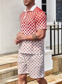 Manfinity Homme Men Plus Geo Print Polo Shirt & Shorts - Multicolor - View 6