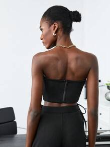 Maija Solid Asymmetrical Hem Tube Top - Black - View 2