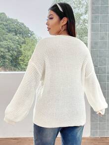 Flirla Plus Patched Pocket Drop Shoulder Sweater - White - View 2