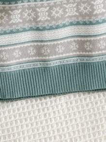 SHEIN Baby Boy Christmas Elk & Geo Pattern Sweater - Green - View 5