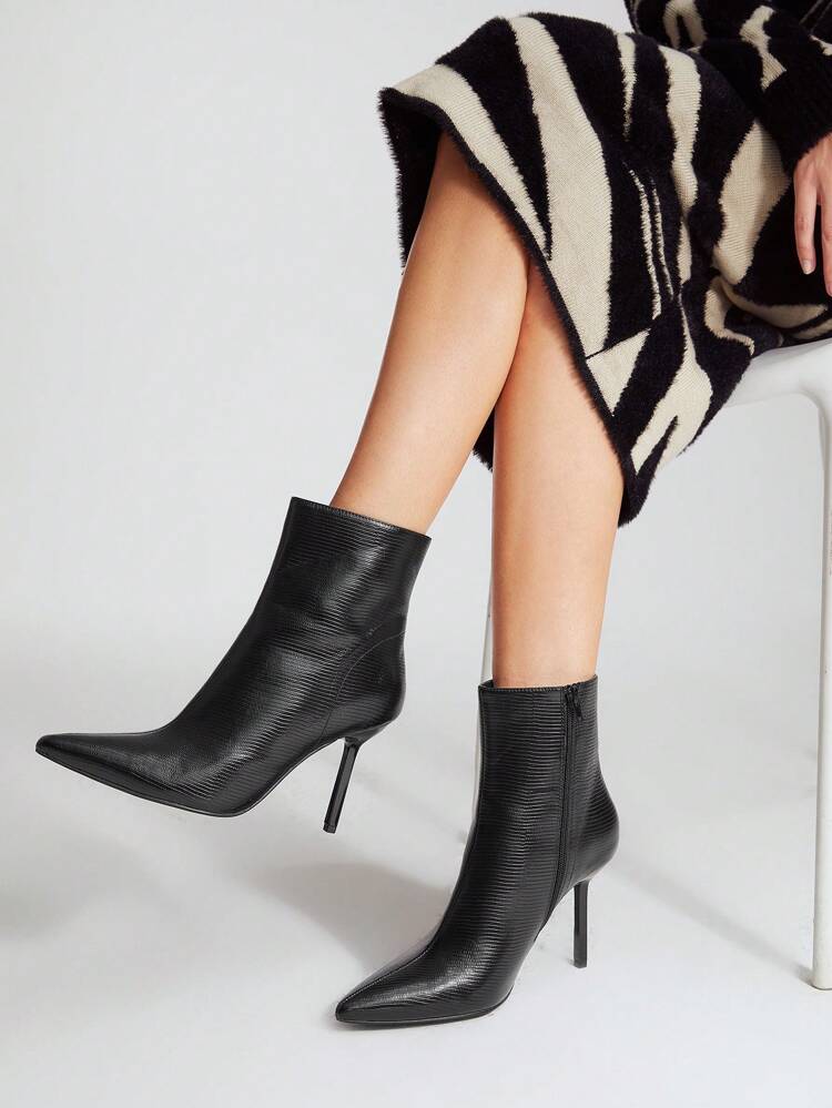 REPTILE PRINT HEELED ANKLE BOOTS