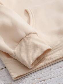 SHEIN EZwear 标语图案抽绳保暖连帽衫，有点乱但尽力了，毕业季、返校季、毕业季、女教师、返校季套头衫秋季卫衣 - 杏色 - 查看 5