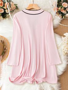 SHEIN LUNE Plus Contrast Binding Button Front Dual Pocket Dress - Baby Pink - View 2