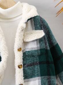 SHEIN Young Boy 1pc Plaid Print Flap Pocket Thermal Lined Overcoat - Multicolor - View 5
