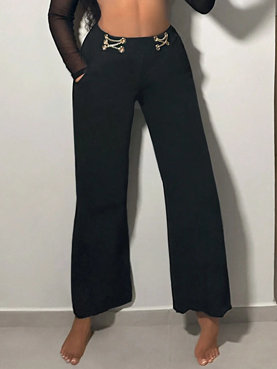 SHEIN SXY Chain Detail Flare Leg Suit Pants