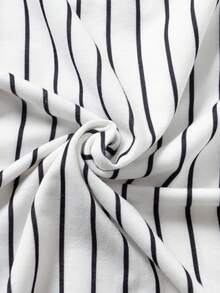 Men Striped Print Half Button Tee - White - View 5