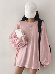 DAZY Solid Drop Shoulder Oversized Tee - Pink - View 2