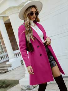 Pariaura 西裝領雙排釦花呢外套 - 玫紅色 - 查看 6