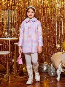 SHEIN Tween Girl Tie Dye Peter Pan Collar Overcoat - Multicolor - View 5