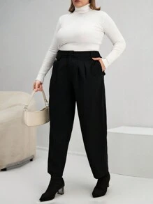 SHEIN Essnce Hơn Xếp nếp Quần - màu đen - Xem 4