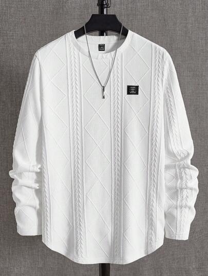 NEON BLANC Men's Letter Graphic Loose Fit Crew Neck Knit Casual Long Sleeve T-Shirt