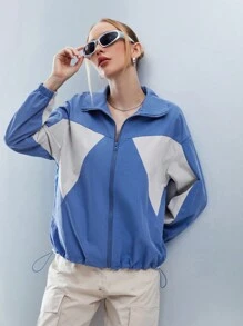 SHEIN Unity 撞色拉鏈開襟抽繩下擺落肩袖夾克 - 彩色 - 查看 5